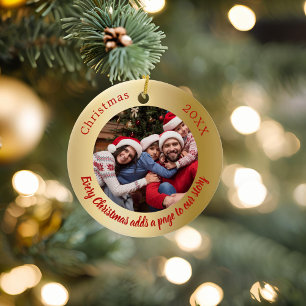 Citat från den röda fotofamiljen i guld julgransprydnad keramik