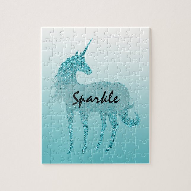 Citat från personligen Aqua Glitter Unicorn Pussel (Vertikal)