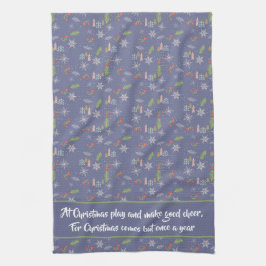 Citat God jul Handritad Träd Snöflingor Kökshandduk