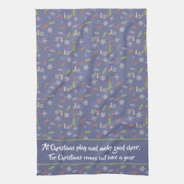 Citat God jul Handritad Träd Snöflingor Kökshandduk (Vertikal)