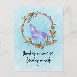 Citat med Howling Wolf Watercolor Illustration Vykort