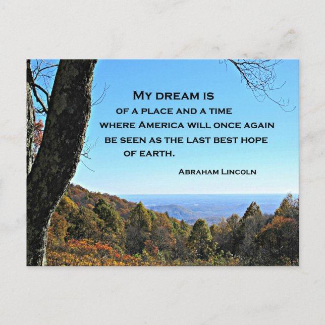 Citat om Amerika från Abraham Lincoln Vykort (Framsida)