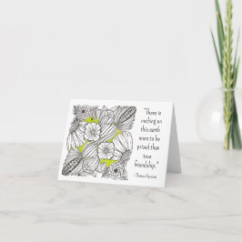 Citat om vänskap, BW Floral Doodle med grönt Tack Kort