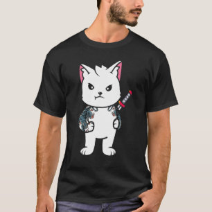 Citat Samurai Cat Katana Ninja Yakuza Tattoo T Shirt