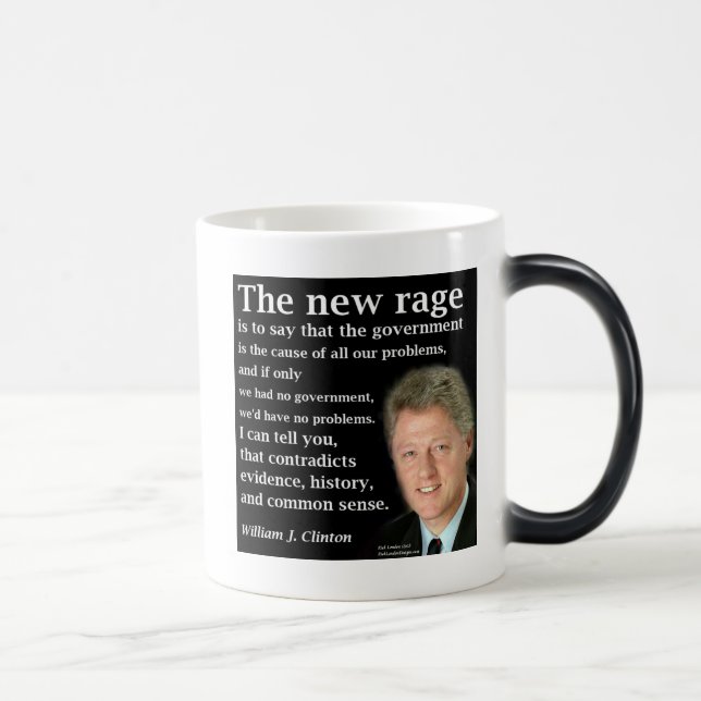 Citatet "Ingen regering" av Bill Clinton saknas, v Magisk Mugg (Höger)