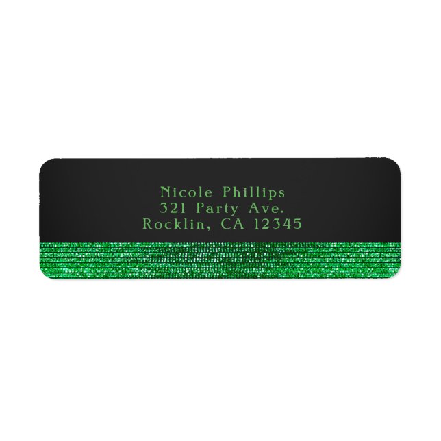 Citationsinbjudan till Lime Green Modern Glam Sequ Returadress Etikett (Framsidan)