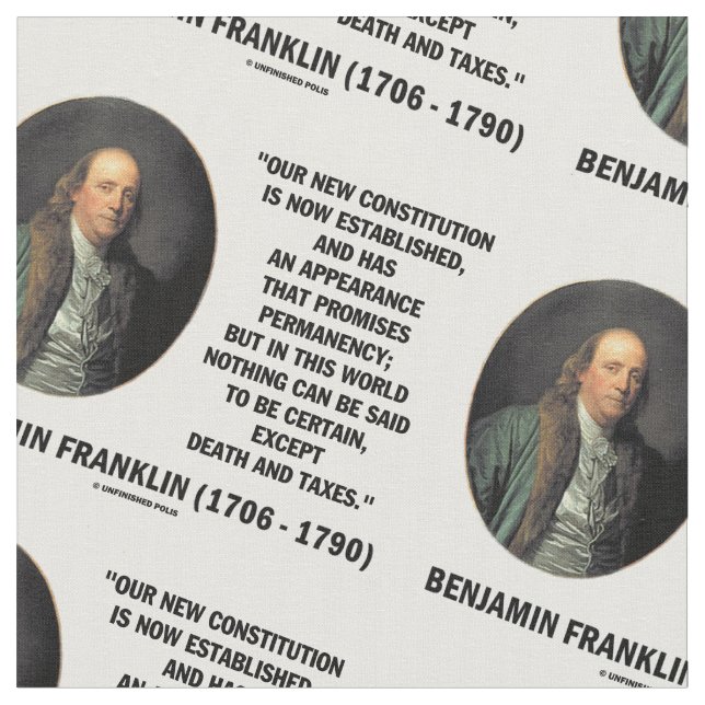 Citationstecken för Benjamin Franklin dödskatter Tyg (Närbild)