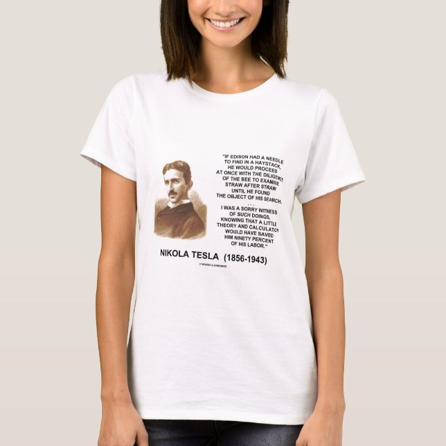 Citationstecken för teori för Nikola Tesla Edison Tee Shirt (Framsida)