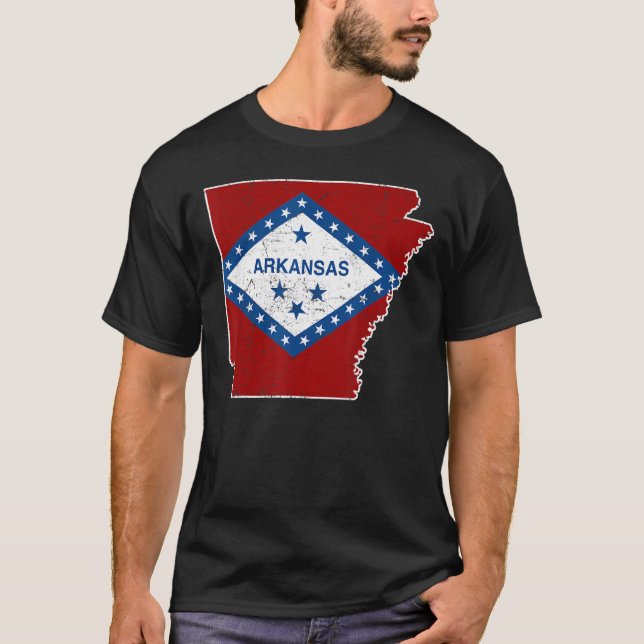 Citizen Proud America State Distress Karta Arkansa T Shirt (Framsida)