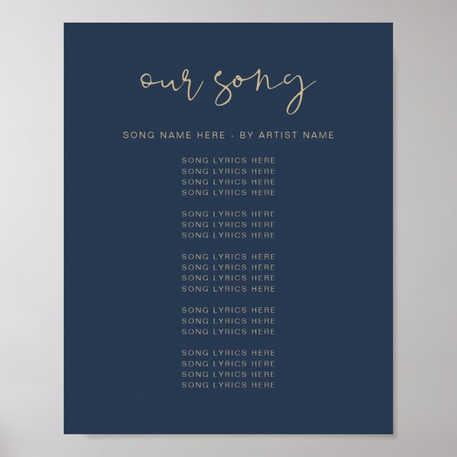 CITLIN Modern Navy Bröllop Sång Lyrics Poster (Framsidan)