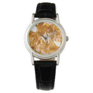 Citrine Birthstone Monogram Personlig Namn Armbandsur