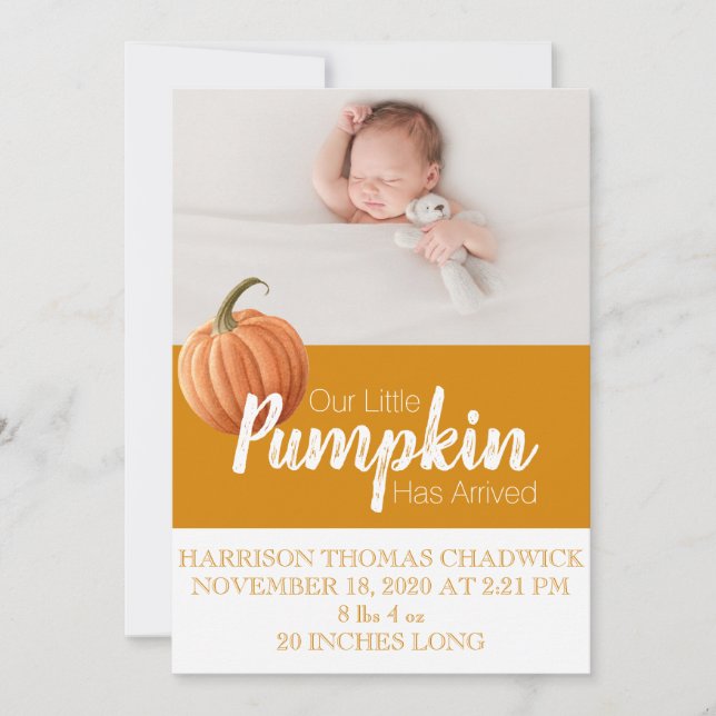 Citrine Fall Harvest Pumpkin Single Photo Baby Meddelande (Framsida)