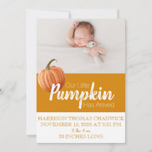 Citrine Fall Harvest Pumpkin Single Photo Baby Meddelande