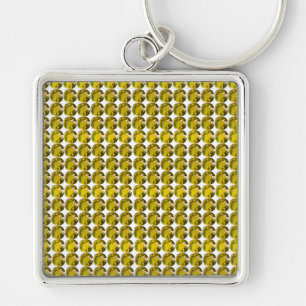 Citrine Gemstone Art, Gult Keychain Fyrkantig Silverfärgad Nyckelring