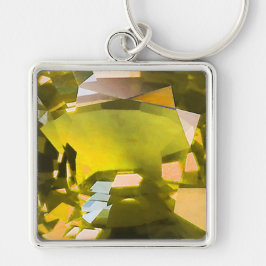 Citrine Gemstone-Gult Fyrkantig Silverfärgad Nyckelring