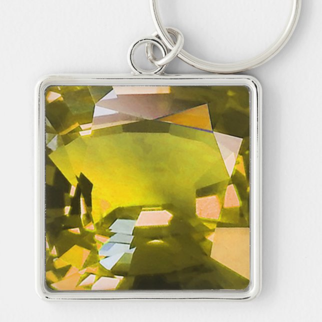 Citrine Gemstone-Gult Fyrkantig Silverfärgad Nyckelring (Framsidan)