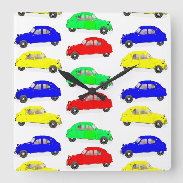 Citroen 2 CV Tiled Mönster Fyrkantig Klocka (Framsida)