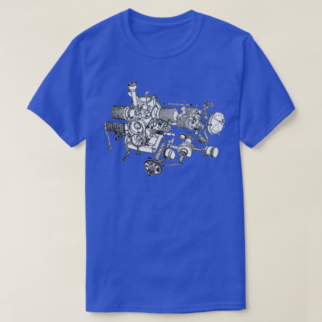 Citroen 2CV-motor exploderad i teckning T Shirt (Design framsida)