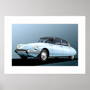 Citroen DS19 Blek Blue Artwork Poster