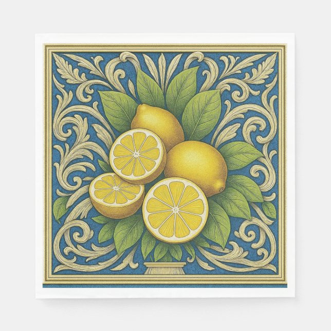 Citron Amalfi Blå Medelhavet Jugend Pappersservett (Framsidan)