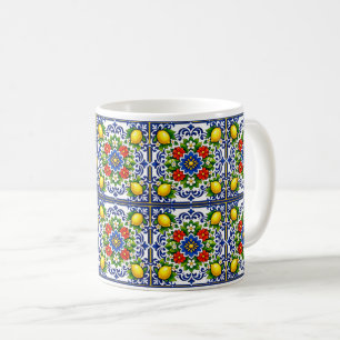 🍋 Citron Azul Bloom — Medelhavet Azulejo Kaffemugg