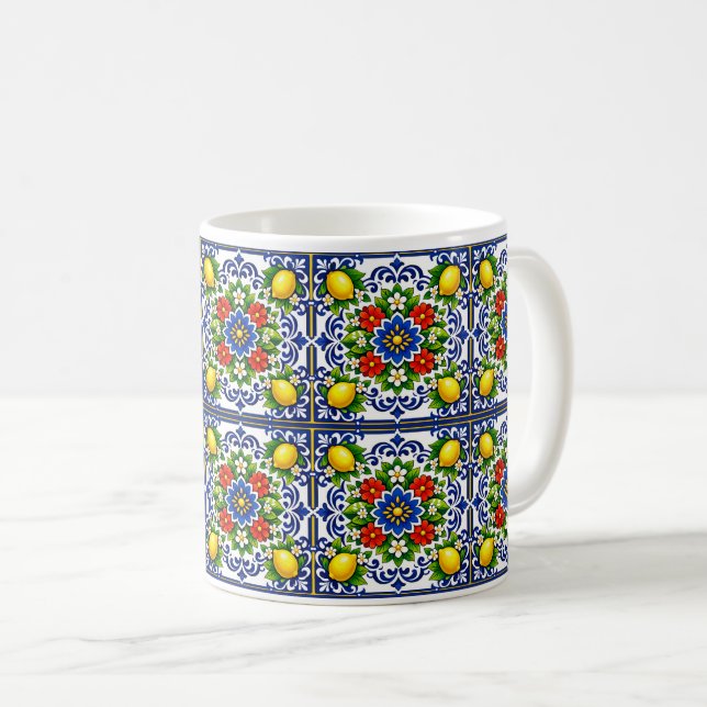 🍋 Citron Azul Bloom — Medelhavet Azulejo Kaffemugg (Framsida höger)