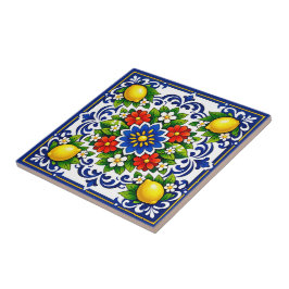 🍋 Citron Azul Bloom — Medelhavet Azulejo Kakelplatta