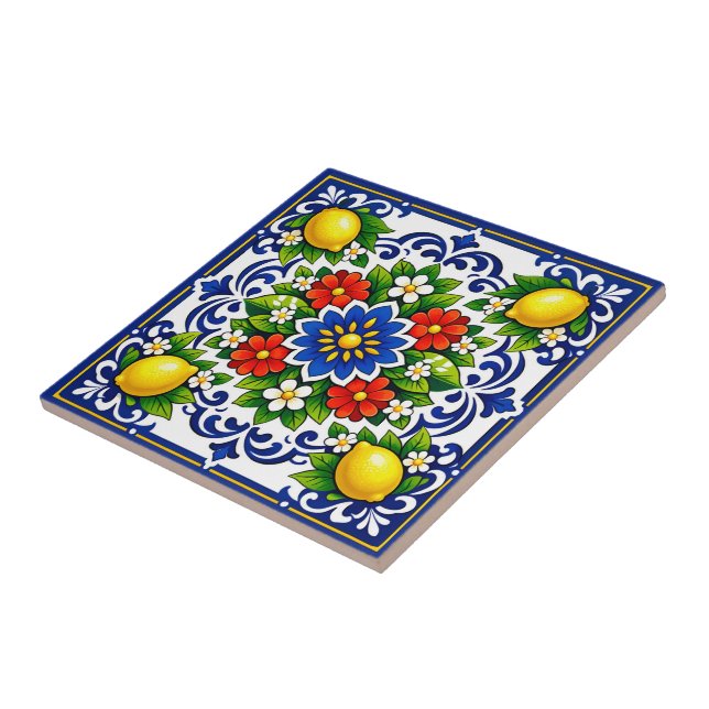 🍋 Citron Azul Bloom — Medelhavet Azulejo Kakelplatta (Sidan)
