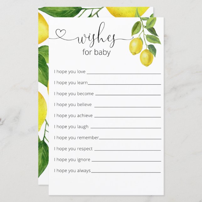 Citron Baby Shower  Önskningar För Bebis (Fram/baksida)
