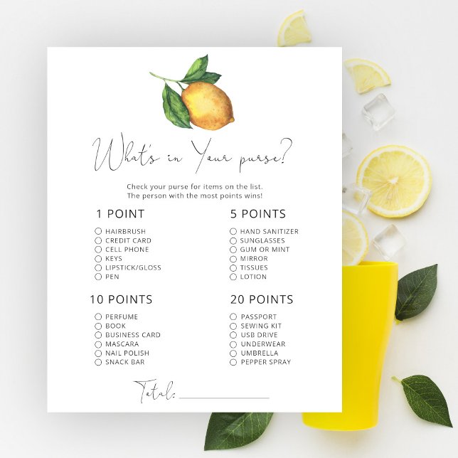 Citron baby shower Vad har du i din handväska spel (Skapare uppladdad)