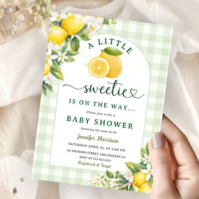Citron Babyshower Grönt Gingham Könsneutral Inbjudningar (Skapare uppladdad)