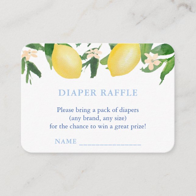 Citron Blå Kakel Blöja Lotteri Pojke Baby Shower Tilläggskort (Framsida)