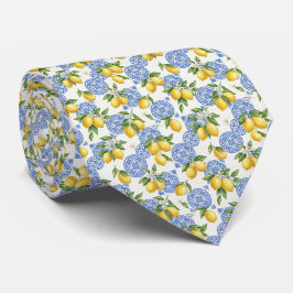 Citron Blå Vit Kakel Mediterrensk Bröllop Groom Slips