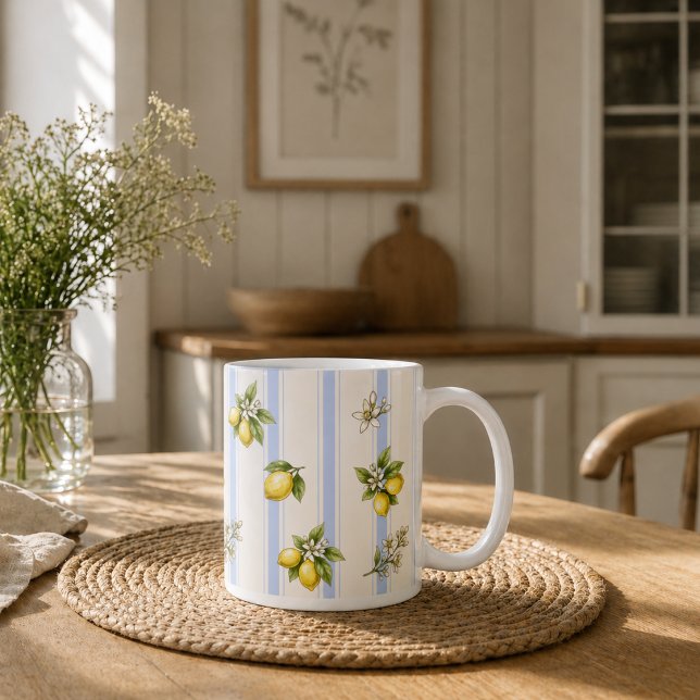 Citron Blommig Blå Rand Stugkökskopp Kaffemugg (Skapare uppladdad)