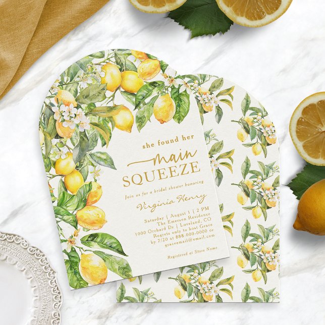 Citron Blommig Bröllopsdusch Inbjudningar (Elegant Citrus Watercolor Lemon Floral Bridal Shower Arch Invitation by Painted Paperie
)