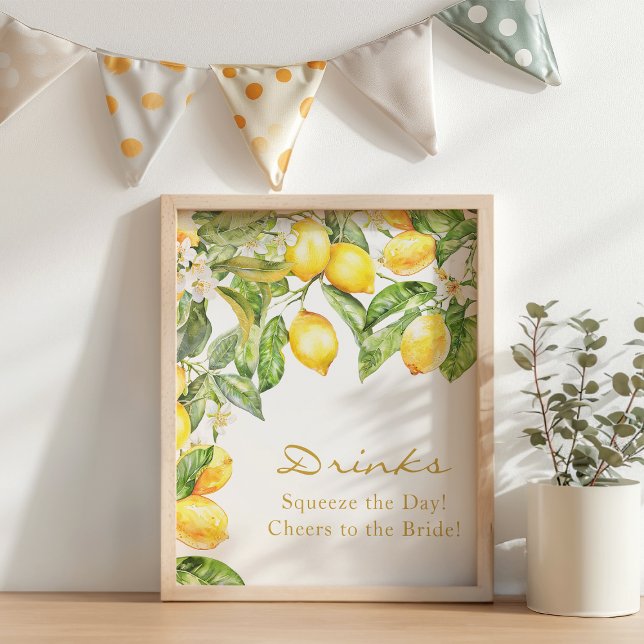 Citron Blommig Drycker Bröllopsfest Affisch (Lemon Floral Drinks Bridal Shower Poster
)