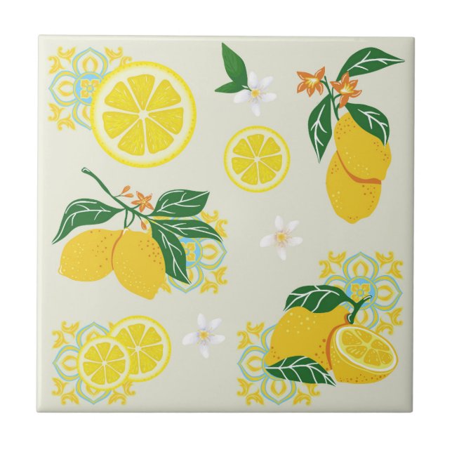 Citron Blommig Kakelplatta (Framsidan)