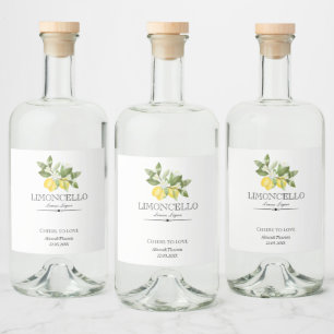 Citron Blommig Limoncello Bröllop Citrus Trädgård  Spritflaskor Etikett