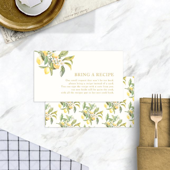 Citron Blommig Recept Tilläggskort (Watercolor Lemon Floral Recipe Enclosure Card by Painted Paperie
)
