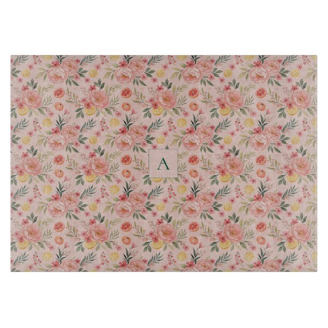 Citron Blommig rosa Peony rustik Mönster monogram (Framsidan)