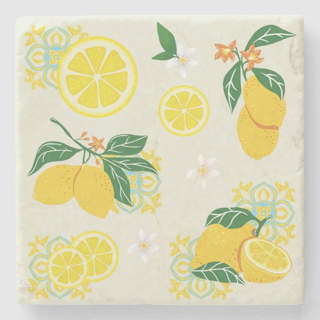 Citron Blommig Stenunderlägg (Framsidan)
