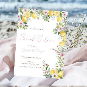 Citron Blommor Rosa Band Ränder Sweet 16 Inbjudningar