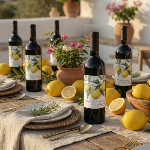 Citron Bröllop Mediterransk Citrus Vinflaska Etikett