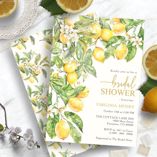 Citron Bröllopsdusch Inbjudningar (Watercolor Italian Lemon Floral Bridal Shower Invitation by Painted Paperie
)