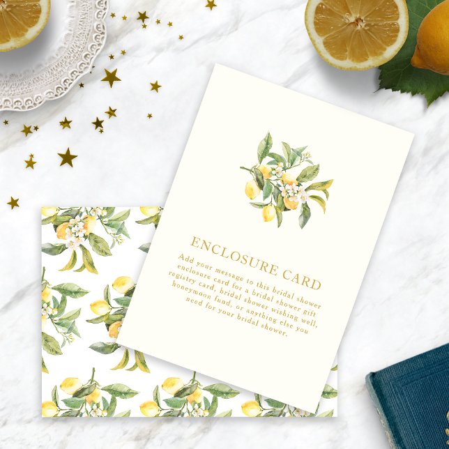 Citron Bröllopsdusch Inklusionskort Tilläggskort (Watercolor Lemon Floral Bridal Shower Enclosure Card by Painted Paperie
)