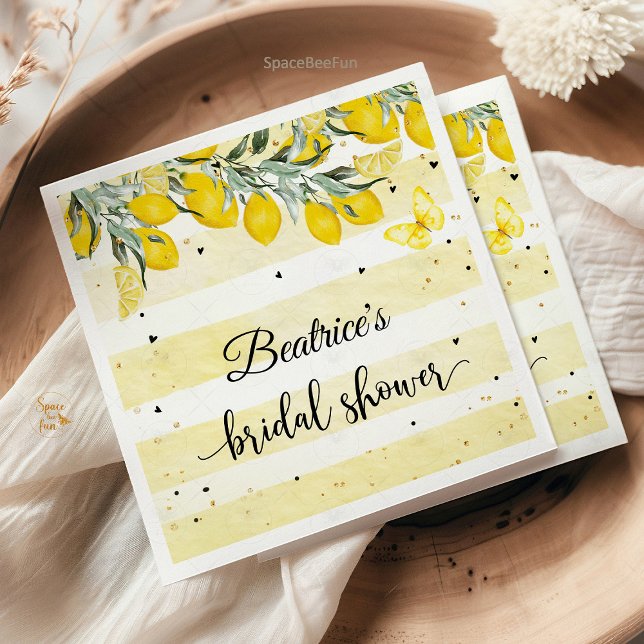Citron bröllopsdusch pappersservett (Lemon bridal shower napkins, citrus-themed bridal shower, lemon party decor, summer bridal shower na)