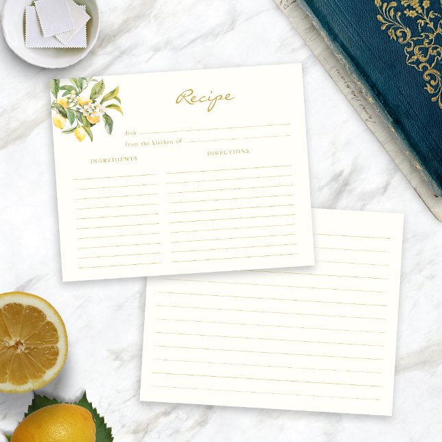 Citron Bröllopsdusch Receptkort (Italian Lemon Floral Bridal Shower Recipe Card by Painted Paperie
)