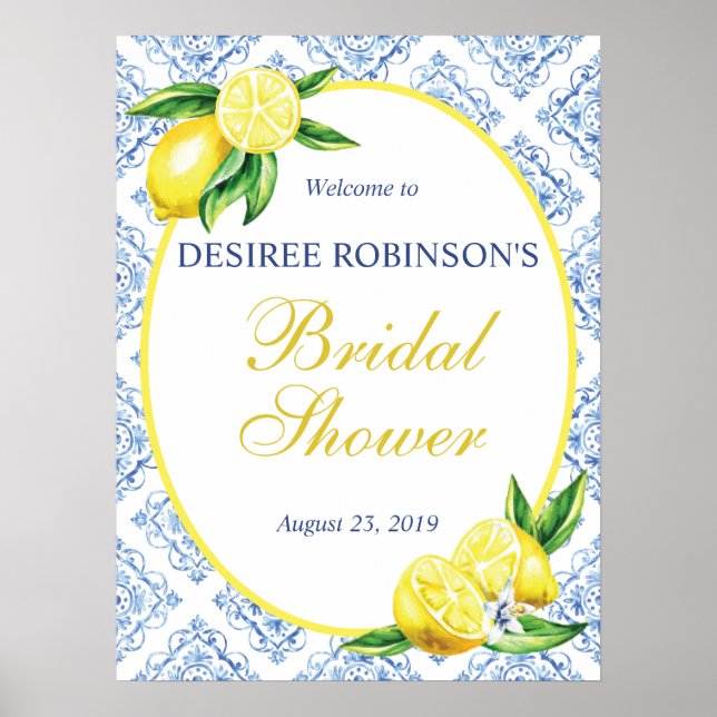 Citron bröllopsfest välkomstskylt blå italiensk ka poster (Framsidan)