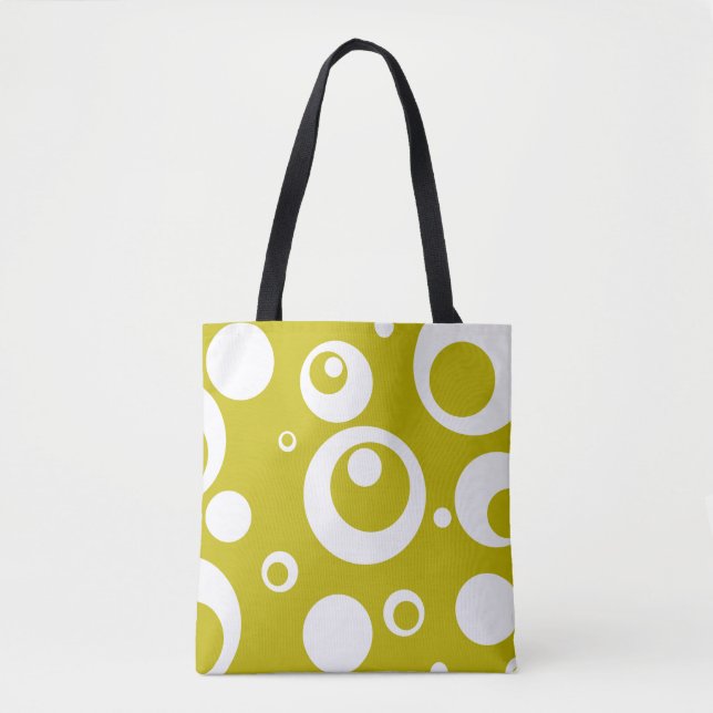 Citron chartreuse grön Bubble Dot Circle Bag Tote Tygkasse (Framsida)