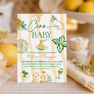 Citron Ciao Baby Pasta & Pizza Italiensk Baby Show Inbjudningar